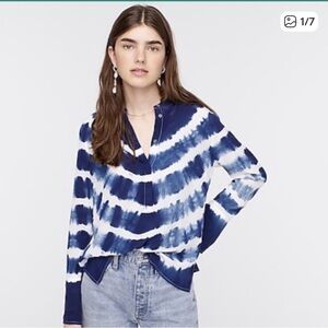 J. Crew 100% silk White and Blue tie dye Shirt
